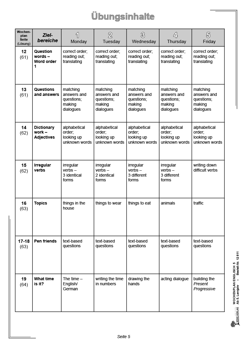 Wochenplan Englisch 5 - Ab 5. Lernjahr