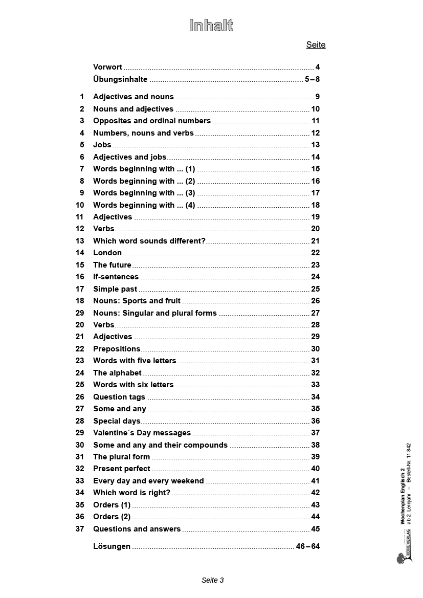 Wochenplan Englisch 2 / ab 2. Lernjahr