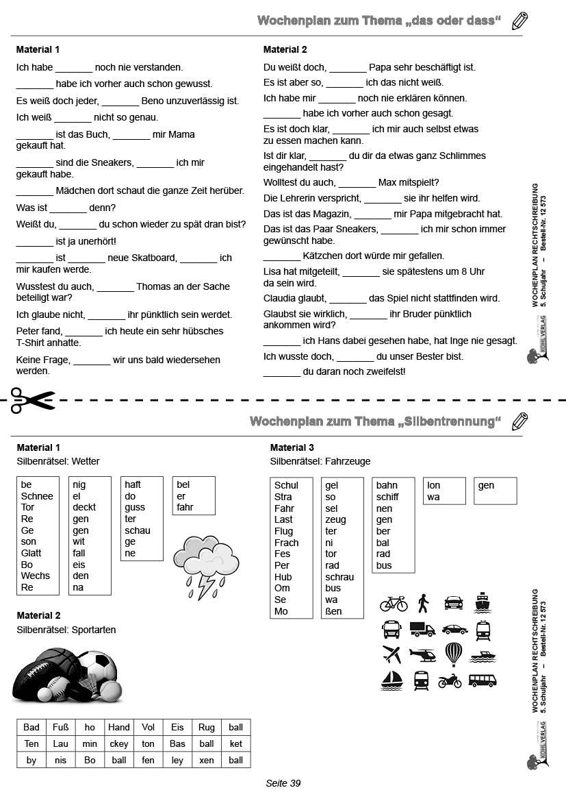 Wochenplan Rechtschreibung / Klasse 5