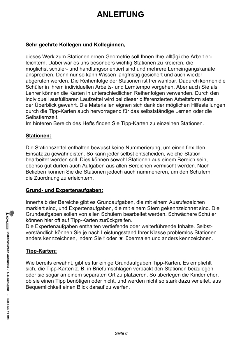 Stationenlernen Geometrie / Klasse 5-6