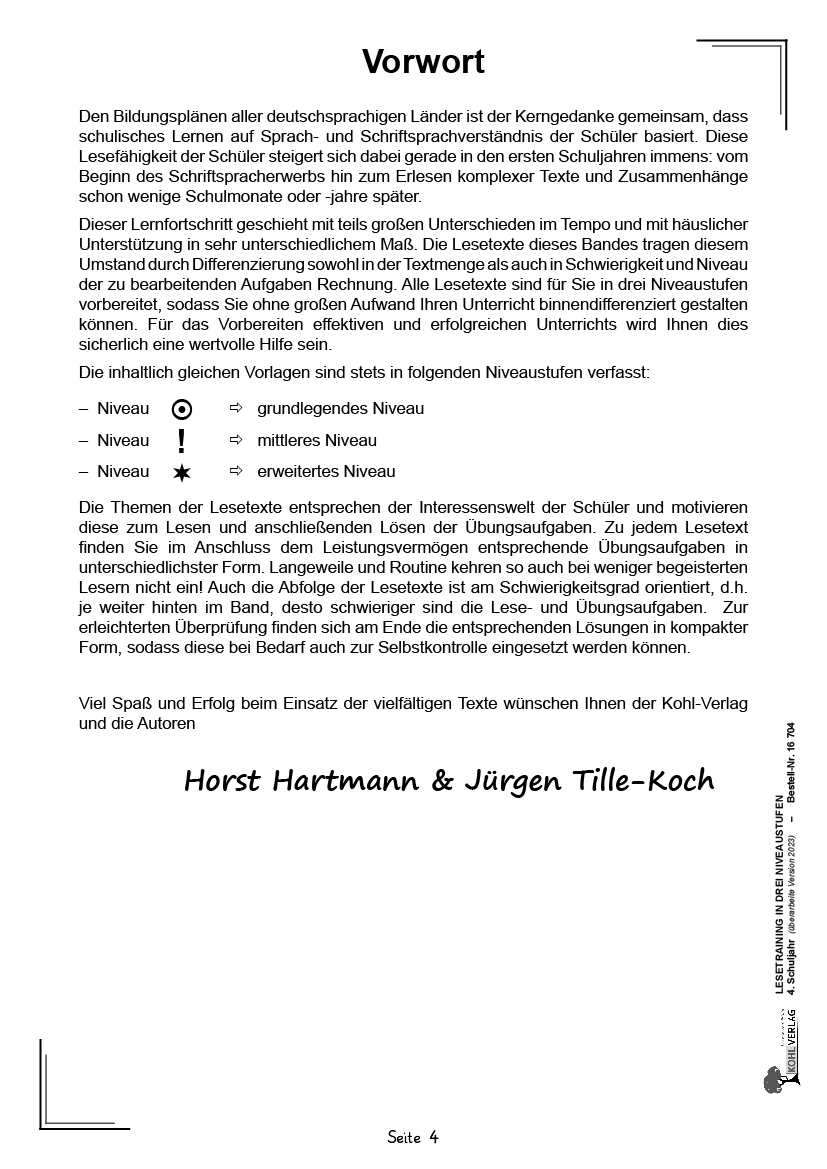 Lesetraining in drei Niveaustufen / Klasse 4