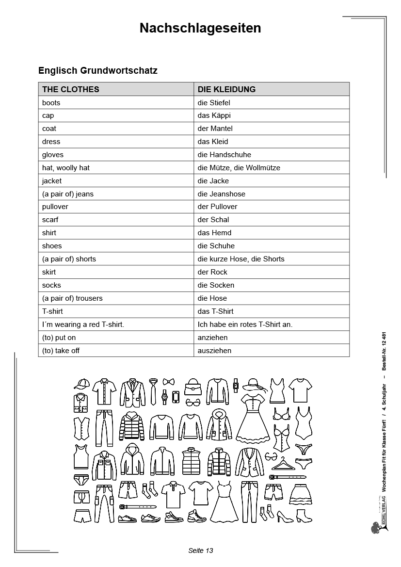 Wochenplan Fit für Klasse Fünf!