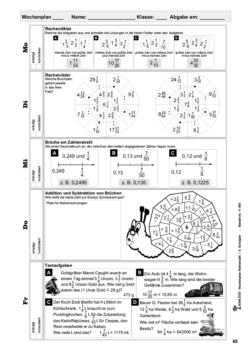 Wochenplan Mathe / Klasse 6