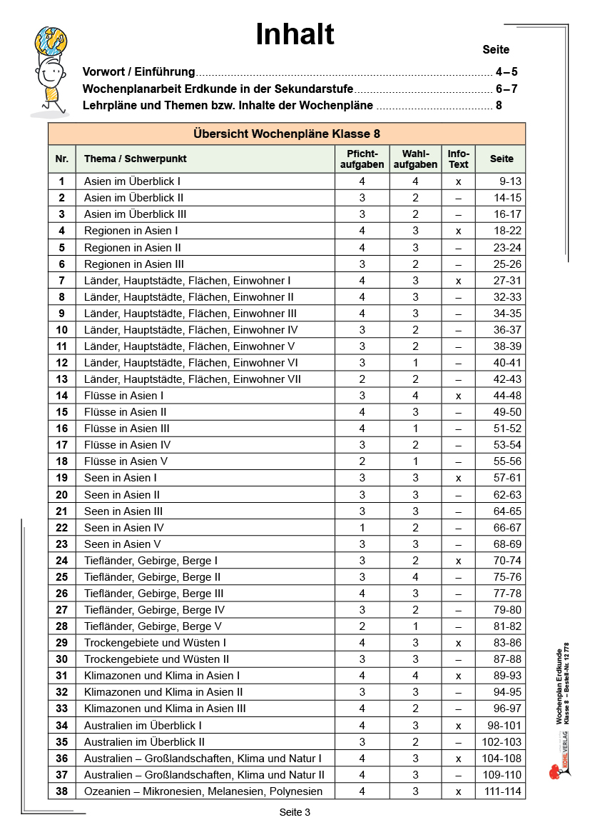 Wochenplan Erdkunde / Klasse 8