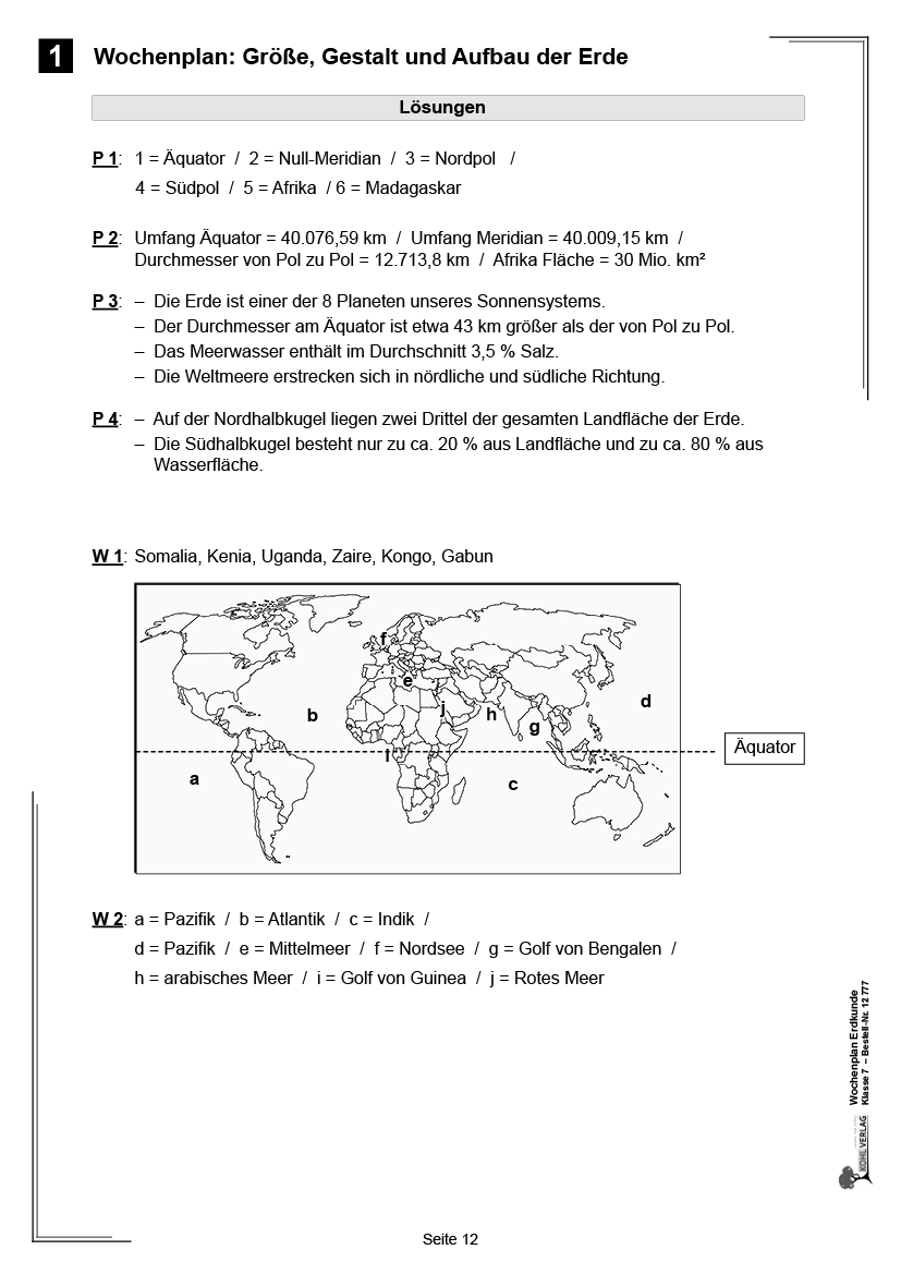 Wochenplan Erdkunde / Klasse 7