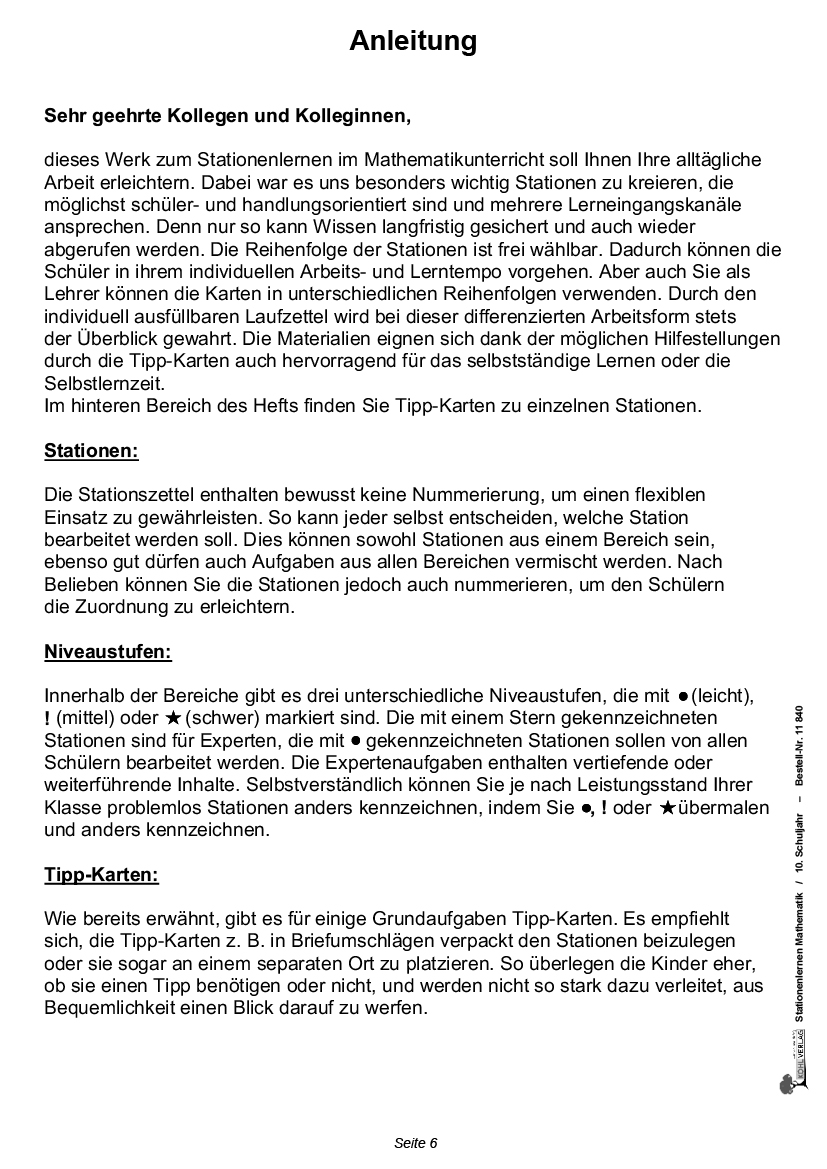 Stationenlernen Mathe / Klasse 10