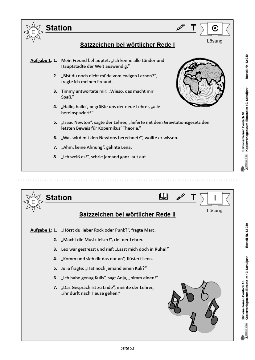 Stationenlernen Deutsch / Klasse 10