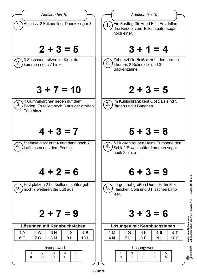 Mathe zum Schmunzeln / Klasse 1-4  -  Mit Sachaufgaben rechnen