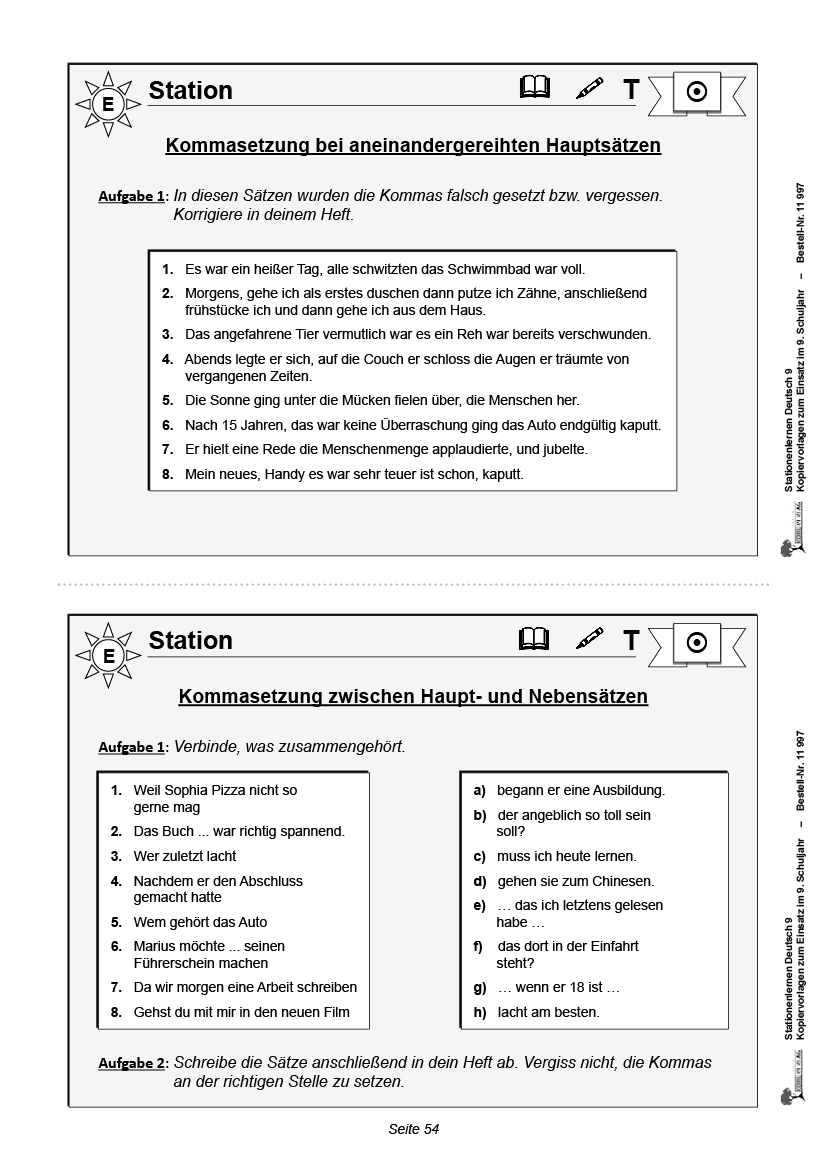 Stationenlernen Deutsch / Klasse 9