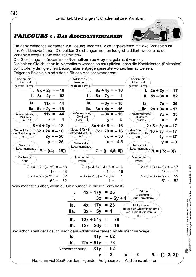 Lineare Gleichungssysteme - Gleichungen 1. Grades mit zwei Variablen