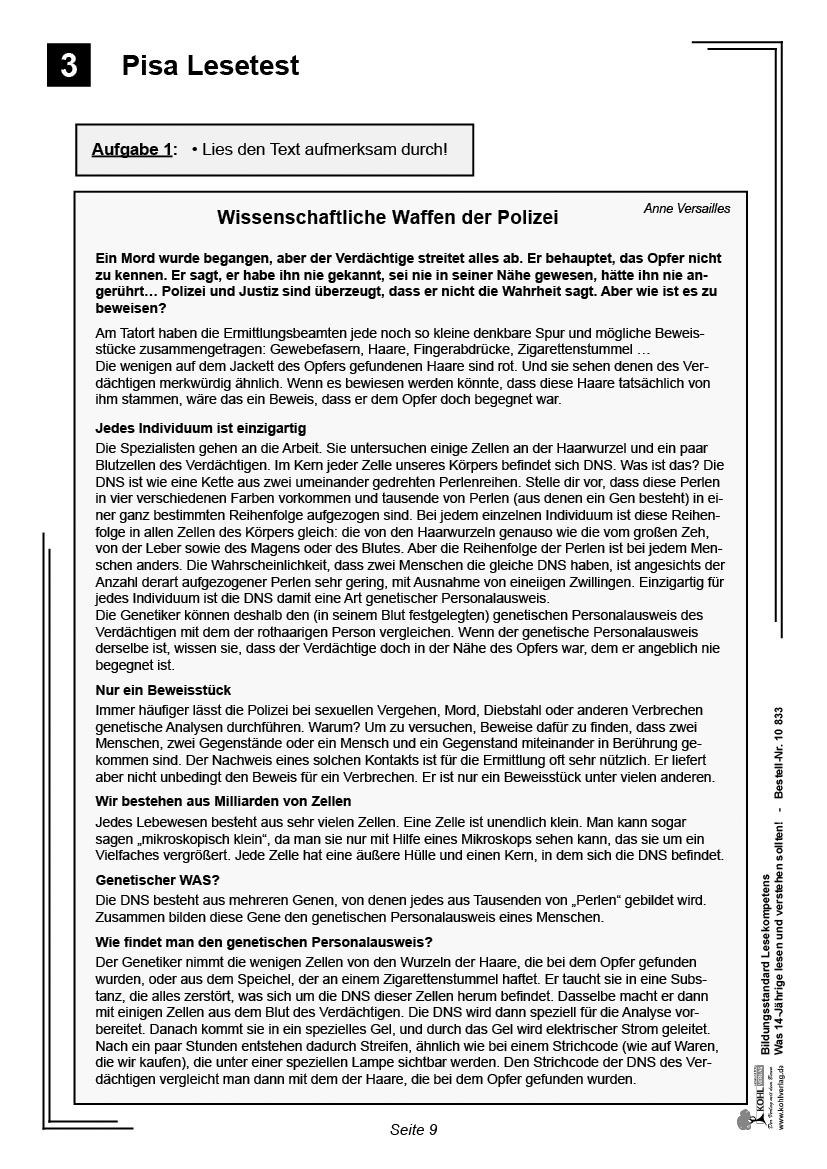 Bildungsstandard Lesekompetenz / Klasse 8
