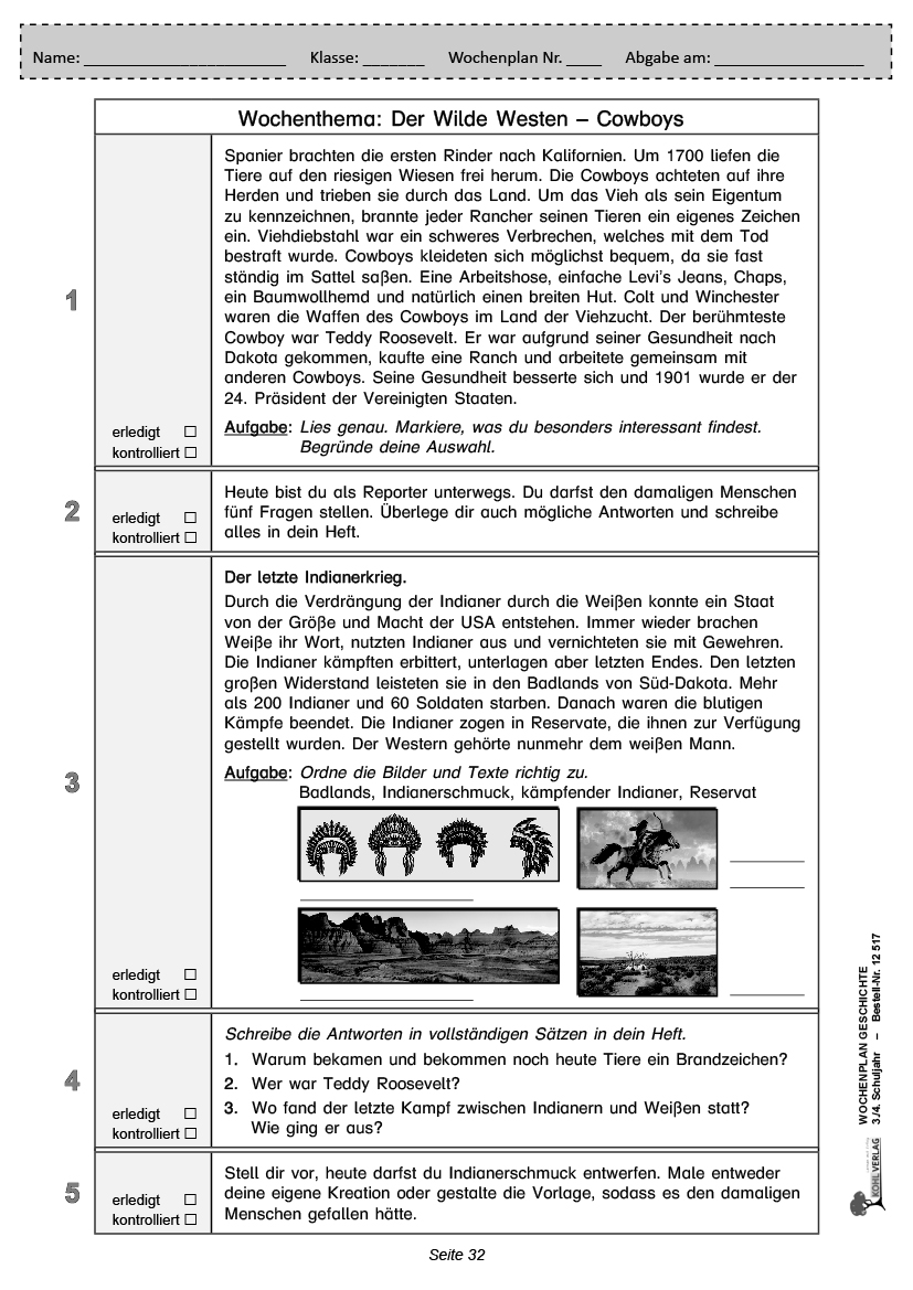 Wochenplan Geschichte