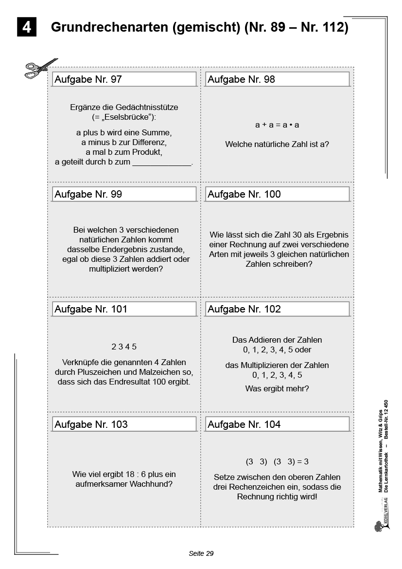 Mathematik mit Wissen, Witz & Grips  -  Die Lernkartothek