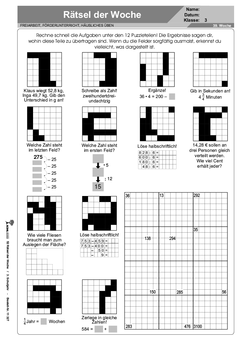 52 Rätsel der Woche / Klasse 3