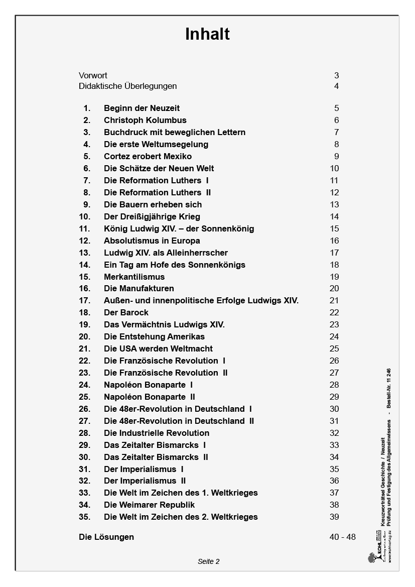 Kreuzworträtsel Geschichte / Neuzeit