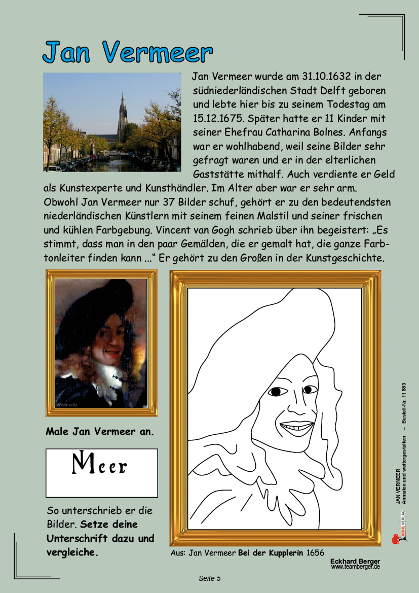 Jan Vermeer ... anmalen und weitergestalten - Ein Schulmalbuch