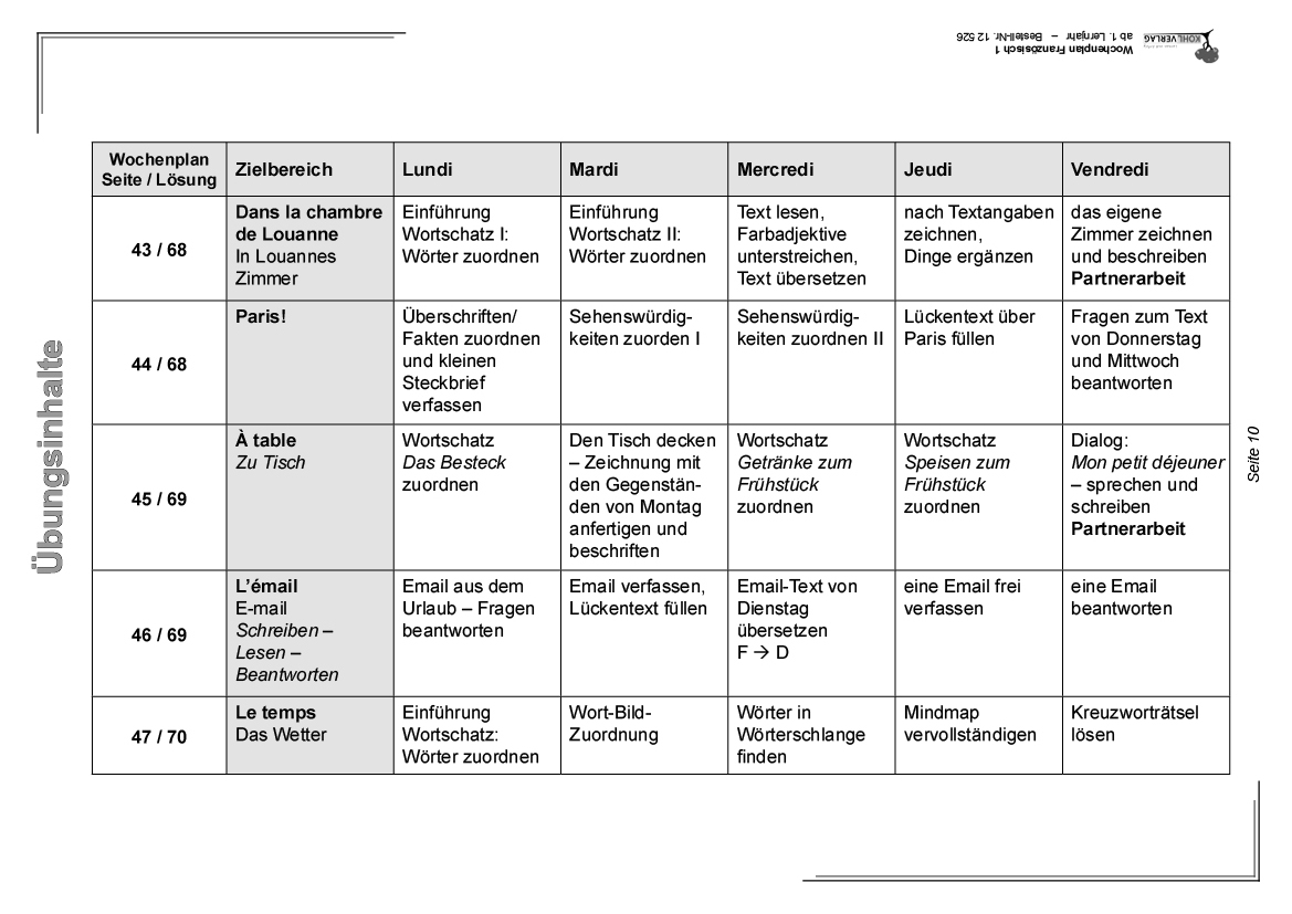 Wochenplan Französisch / ab 1. Lernjahr