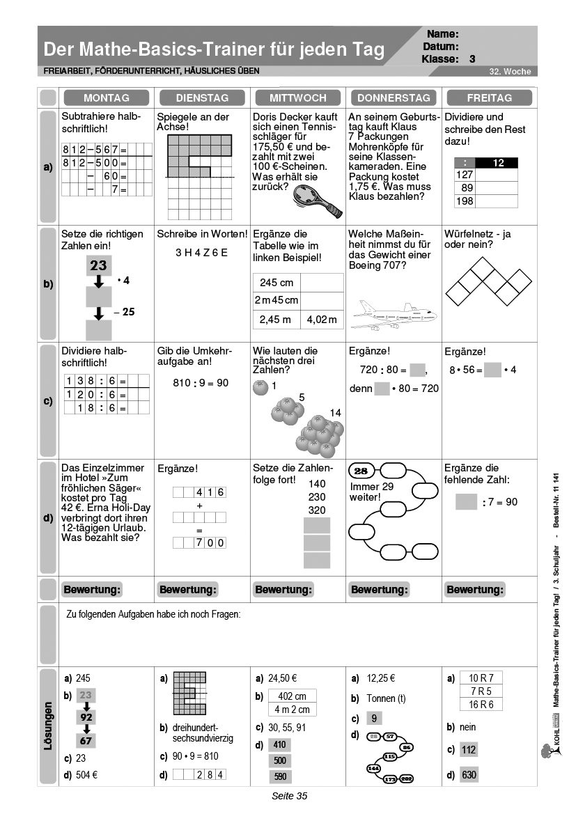 Mathe-Basics-Trainer / Klasse 3