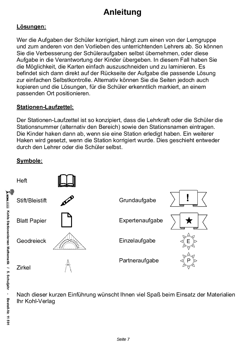 Stationenlernen Mathe / Klasse 5