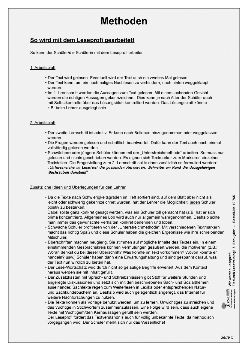 Wir werden Leseprofi / Klasse 5
