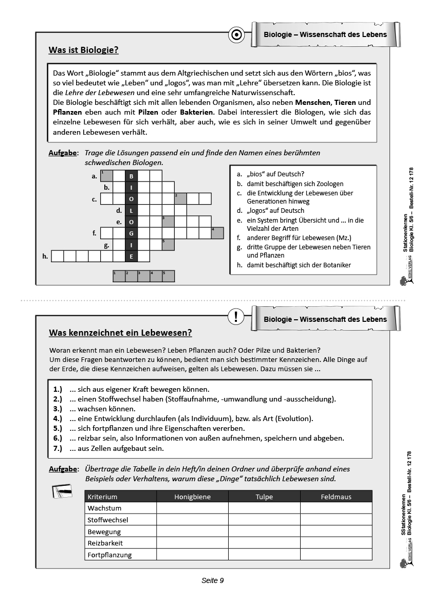 Stationenlernen Biologie 5/6