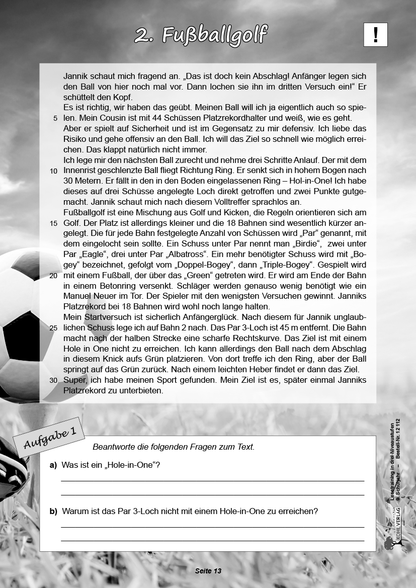 Lesetraining in drei Niveaustufen / Klasse 9