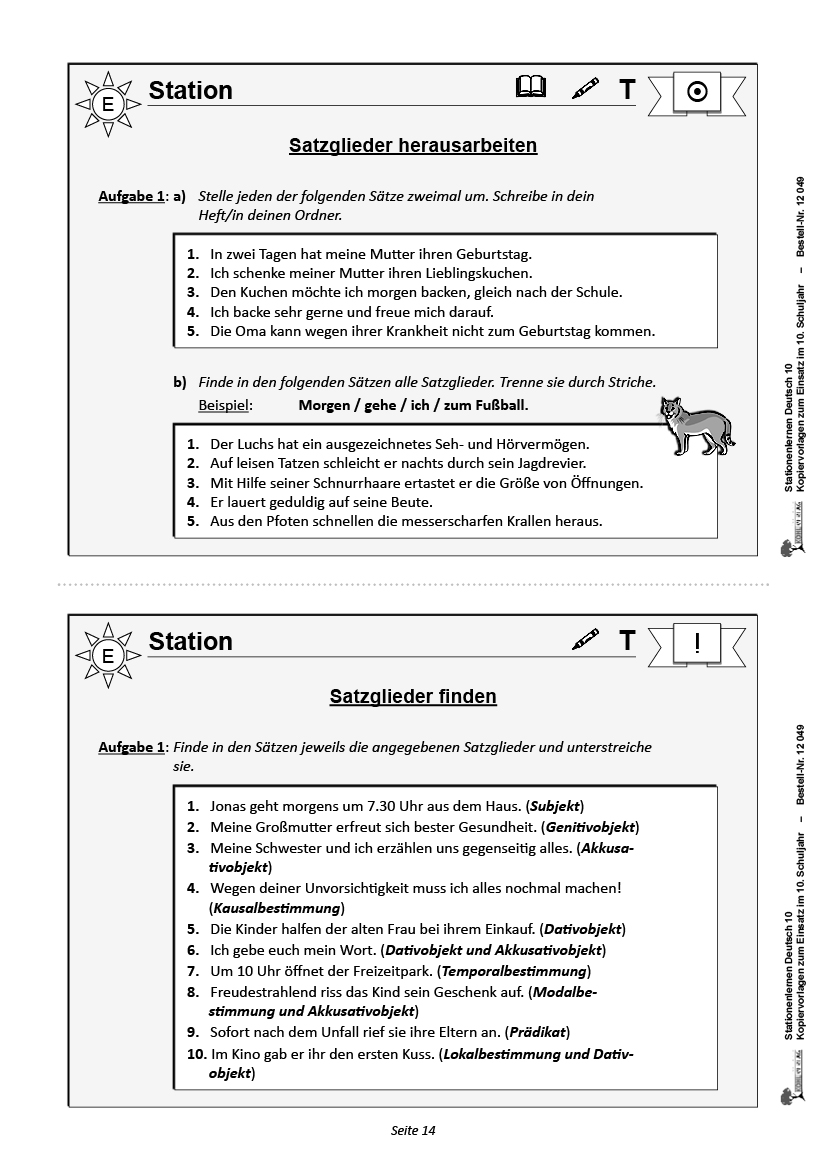 Stationenlernen Deutsch / Klasse 10