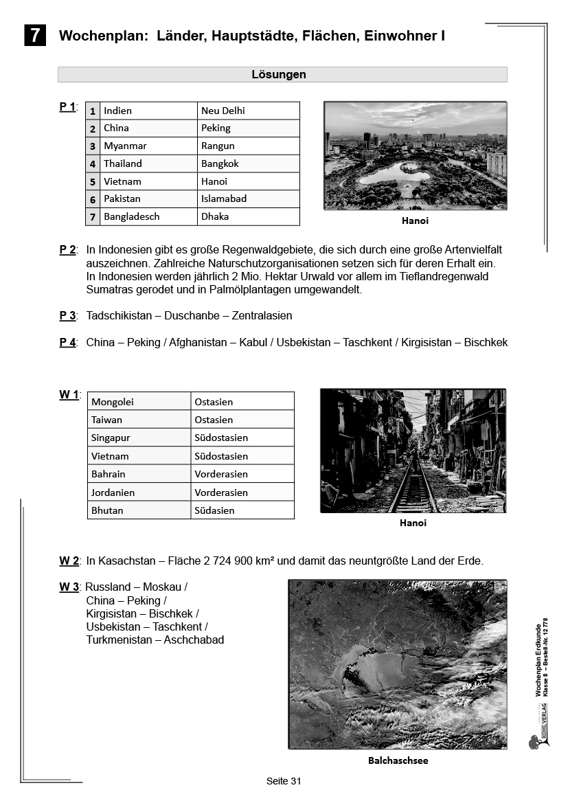 Wochenplan Erdkunde / Klasse 8