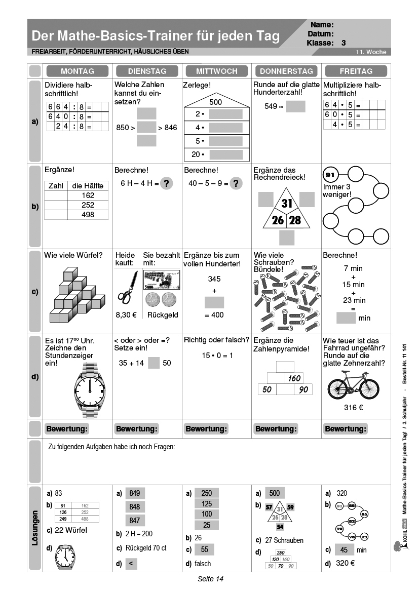 Mathe-Basics-Trainer / Klasse 3