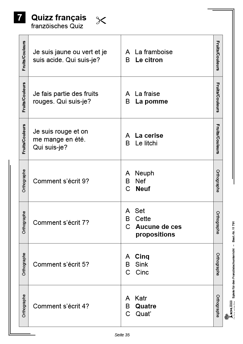 Spiele für den Französischunterricht / Grundschule