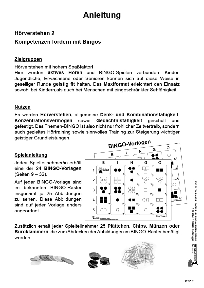 Hörverstehen / Klasse 2 - Kompetenzen fördern mit Bingos im 2. Schuljahr