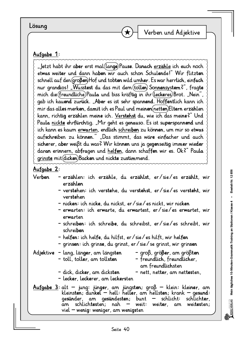 Mein tägliches 10-Minuten-Grammatik-Training an Stationen / Klasse 4