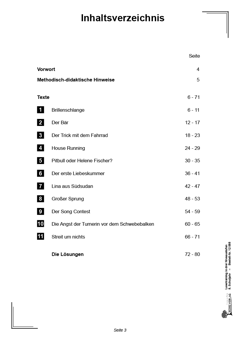 Lesetraining in drei Niveaustufen / Klasse 8