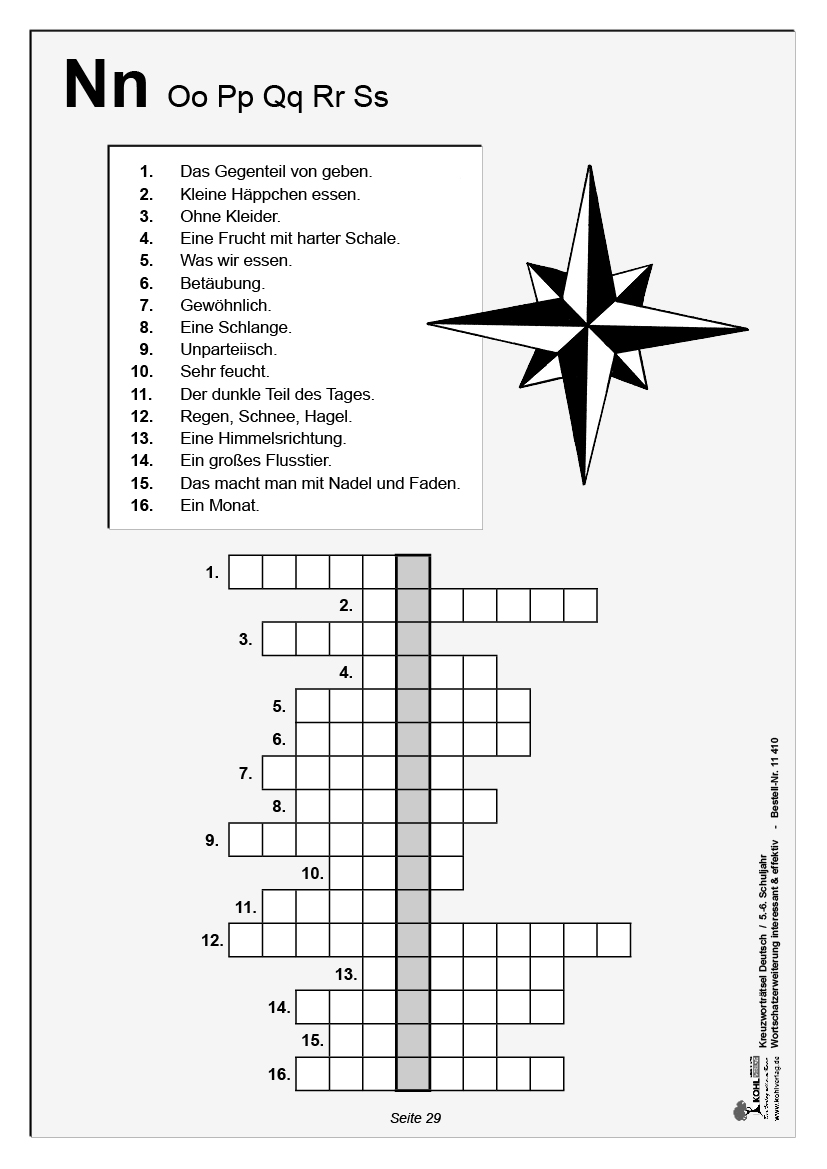 Kreuzworträtsel Deutsch / Klasse 5-6