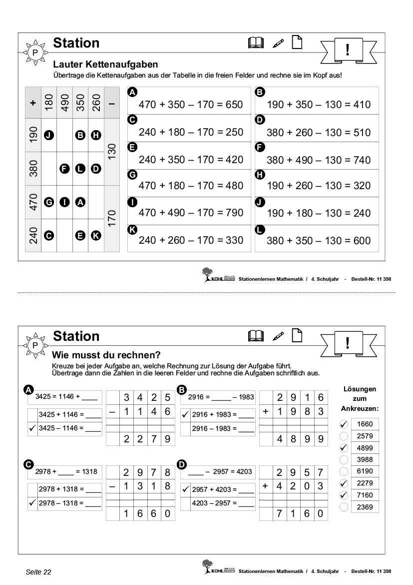 Stationenlernen Mathe / Klasse 4