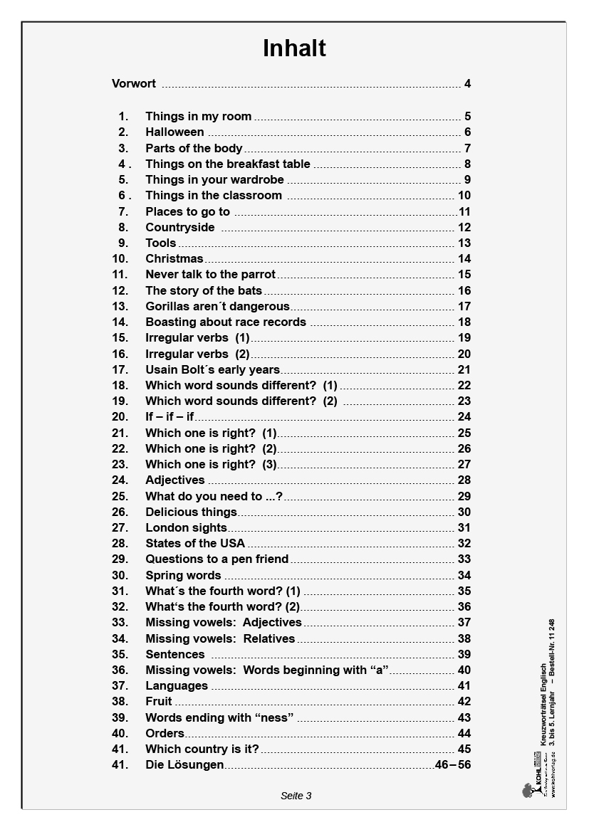 Kreuzworträtsel Englisch / 3.-5. Lernjahr