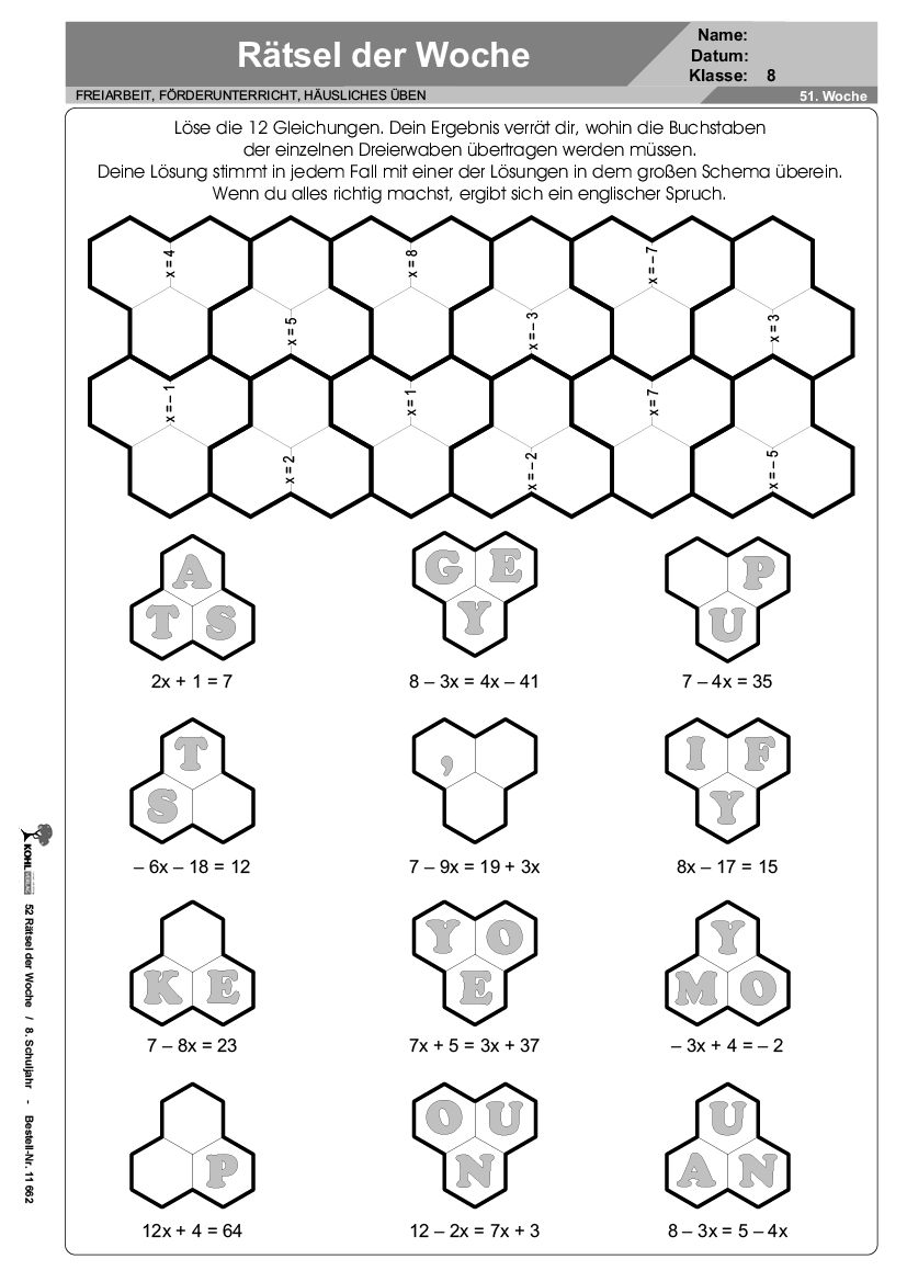 52 Rätsel der Woche / Klasse 8