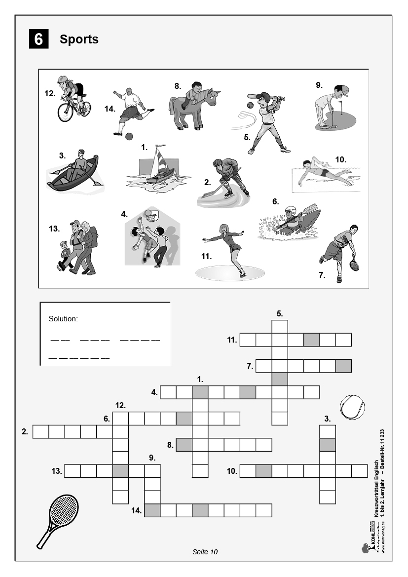 Kreuzworträtsel Englisch / 1.-2. Lernjahr