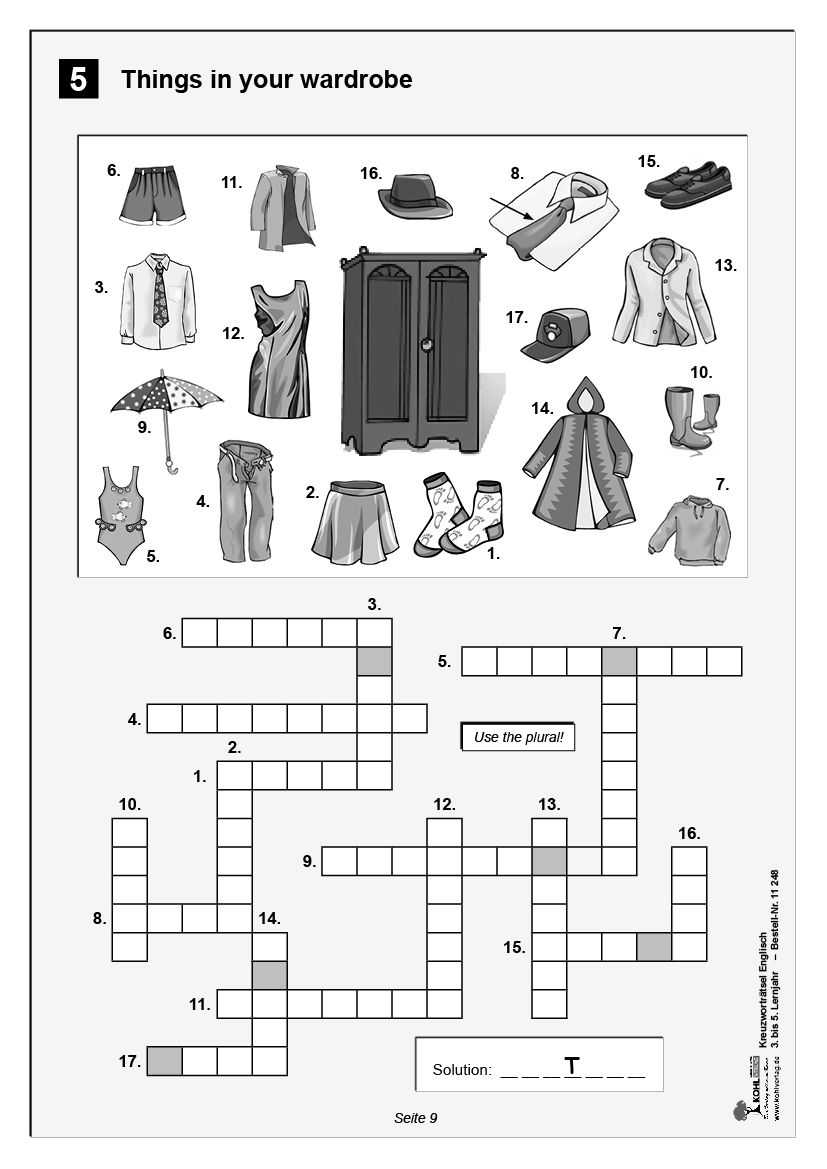 Kreuzworträtsel Englisch / 3.-5. Lernjahr