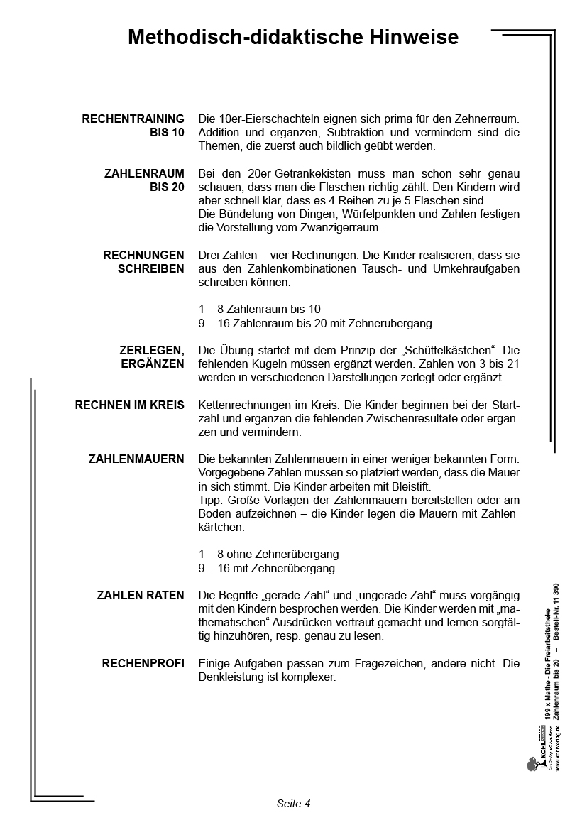 199x Mathe - Die Freiarbeitstheke - Zahlenraum bis 20