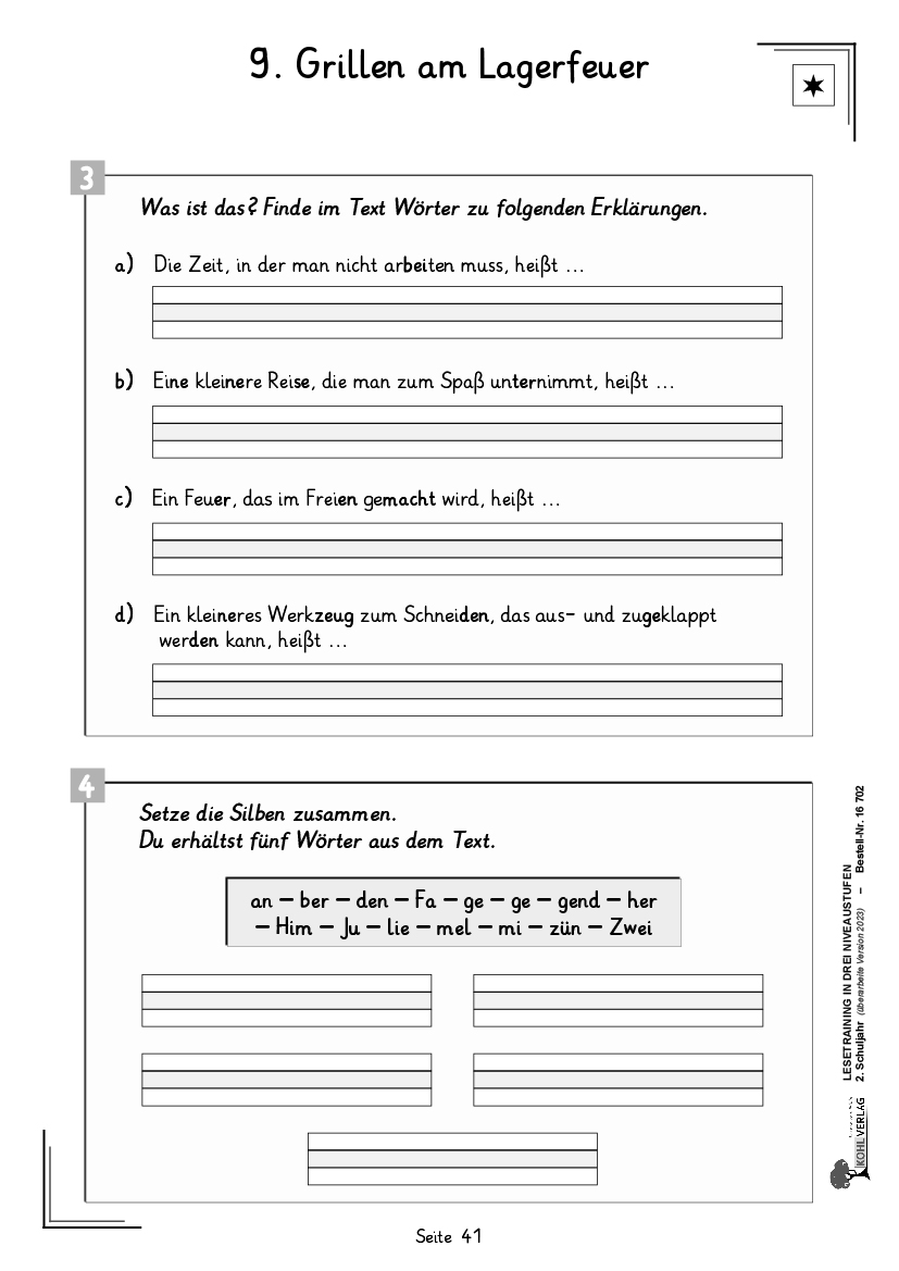 Lesetraining in drei Niveaustufen / Klasse 2