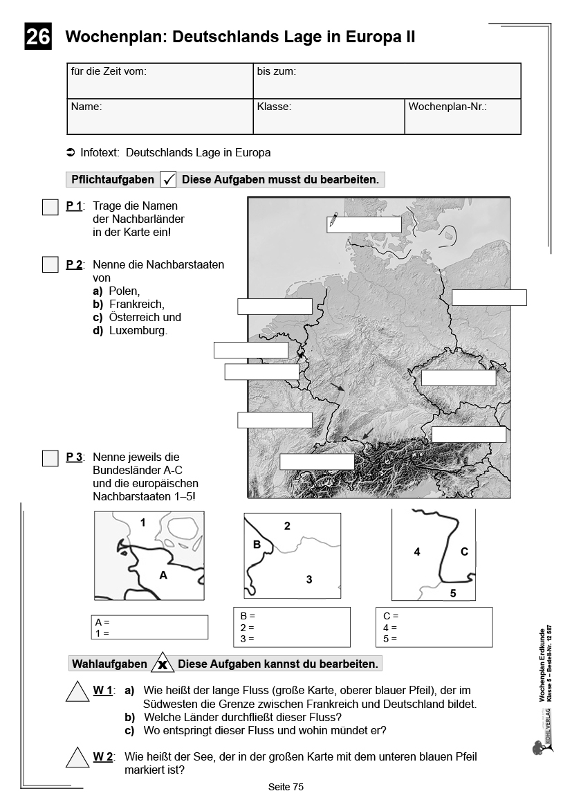 Wochenplan Erdkunde / Klasse 5