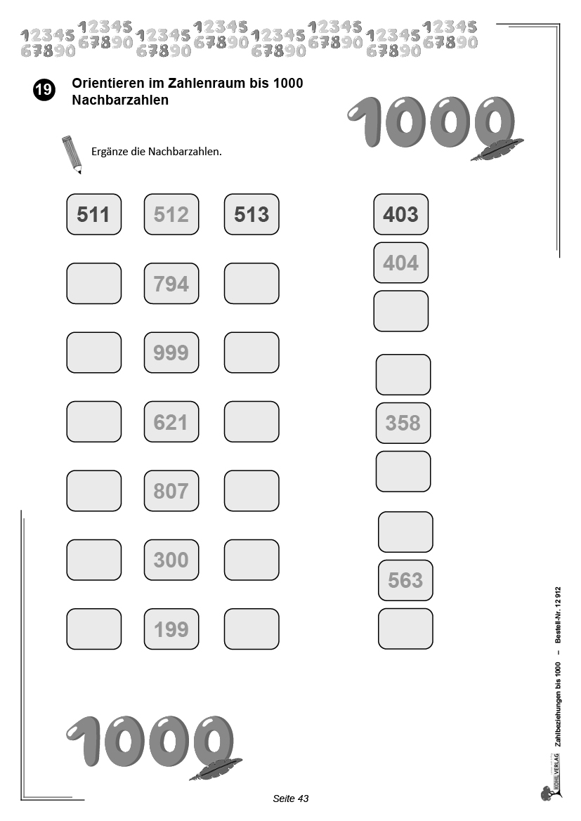 Zahlbeziehungen bis 1000