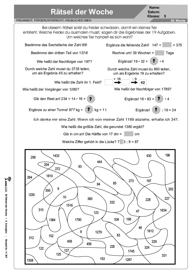 52 Rätsel der Woche / Klasse 5