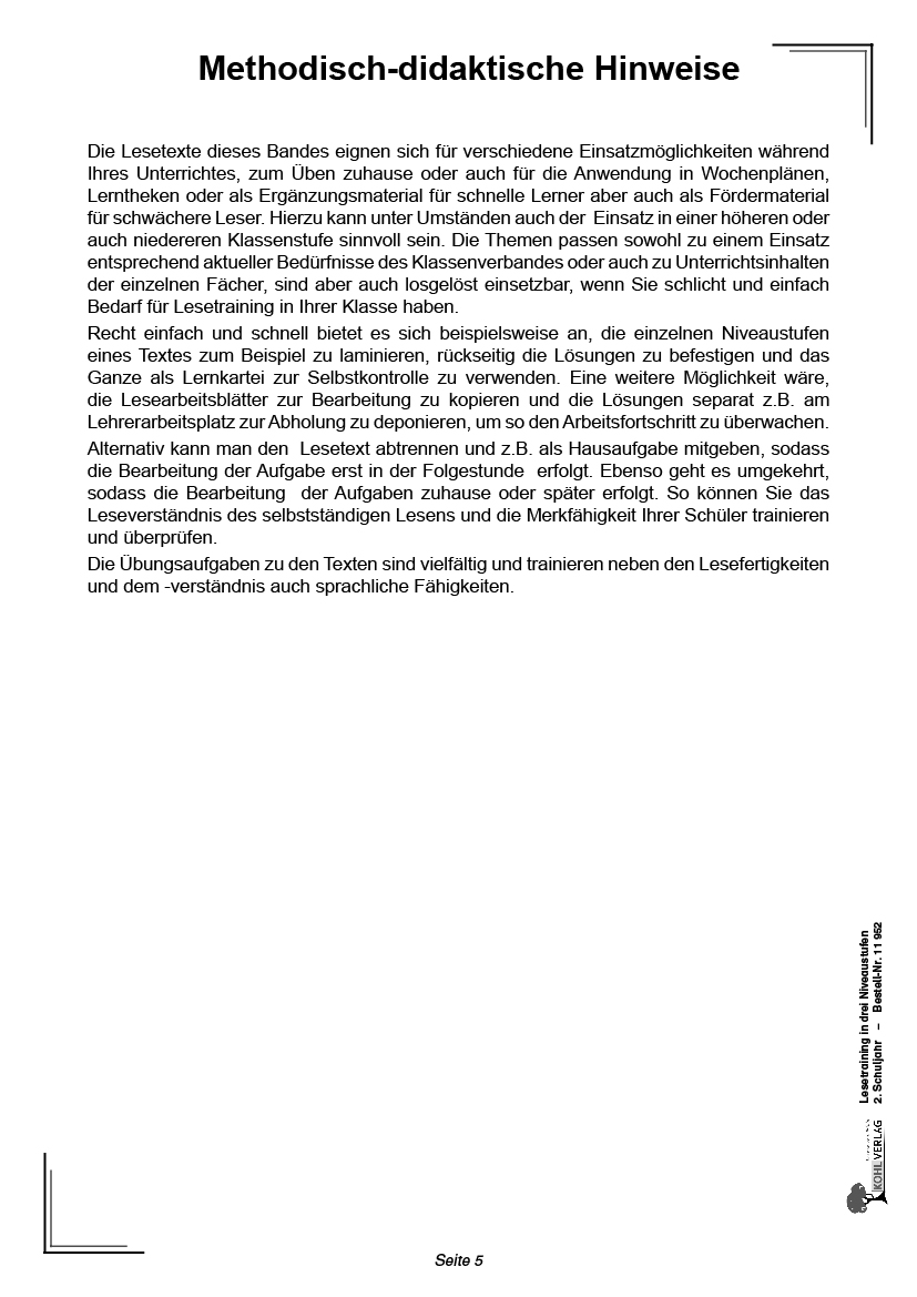 Lesetraining in drei Niveaustufen / Klasse 2