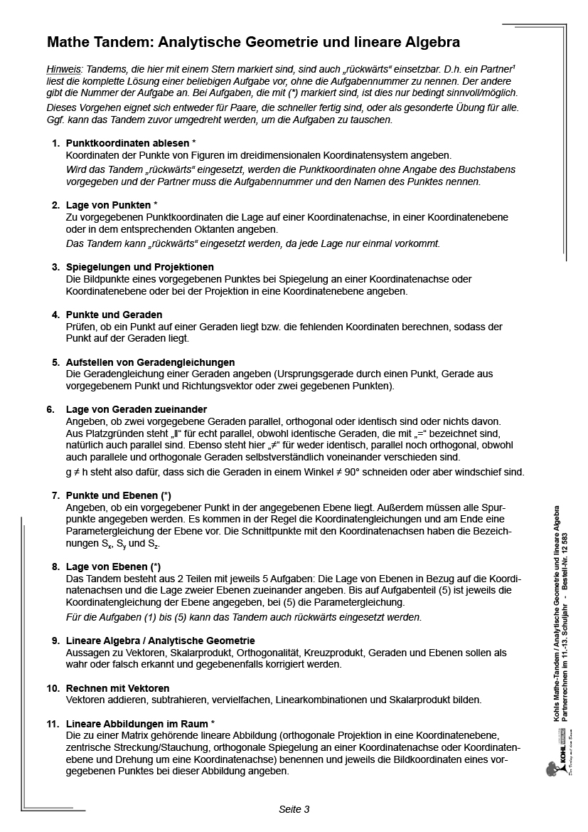 Kohls Mathe-Tandem / Analytische Geometrie