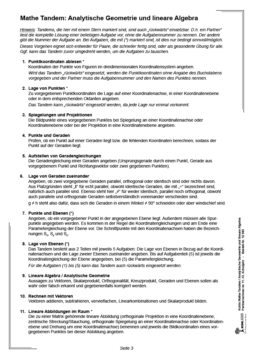 Kohls Mathe-Tandem / Analytische Geometrie