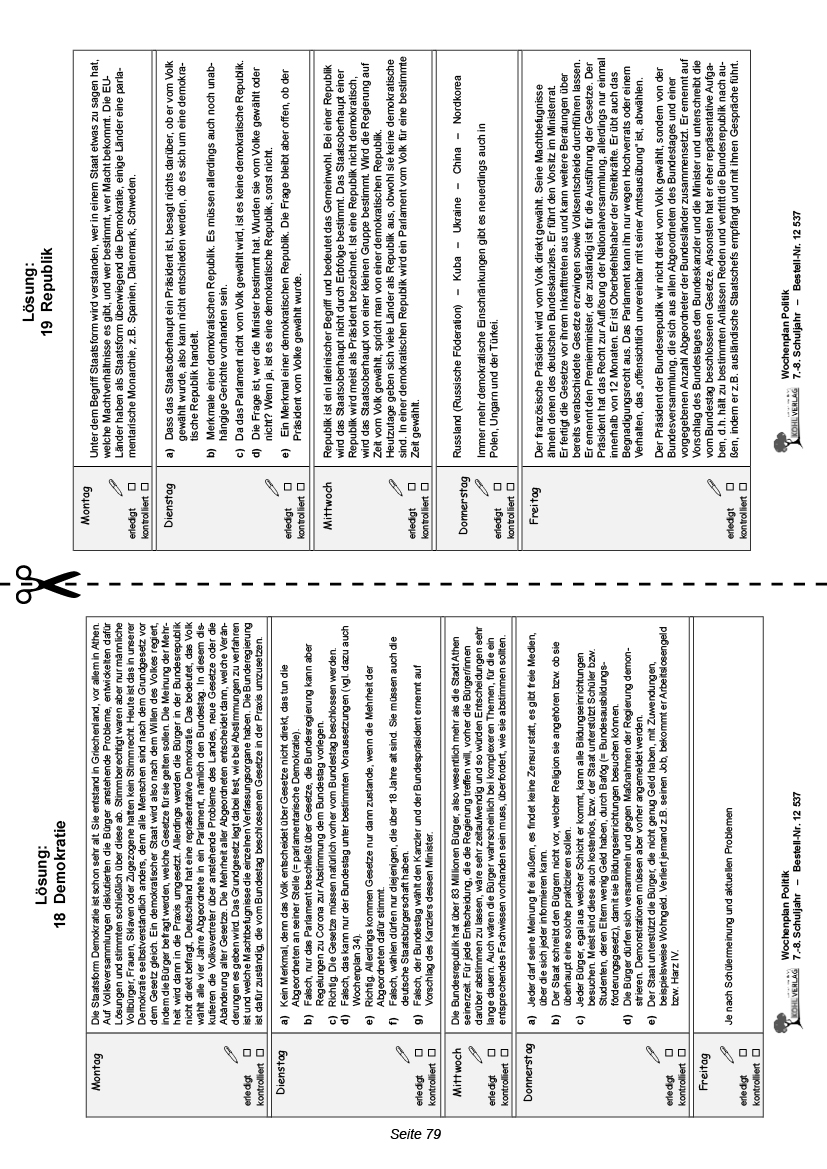 Wochenplan Politik / Klasse 7-8