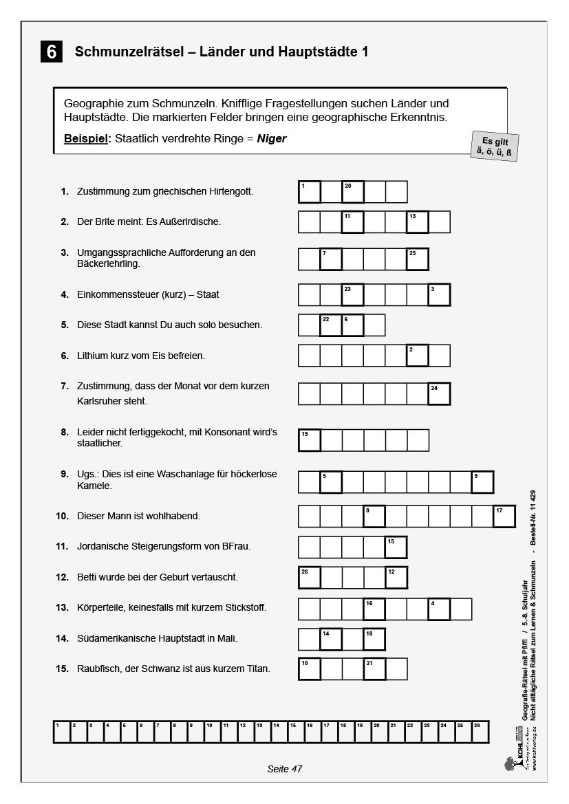 Geographie-Rätsel mit Witz! - 5.-8. Schuljahr