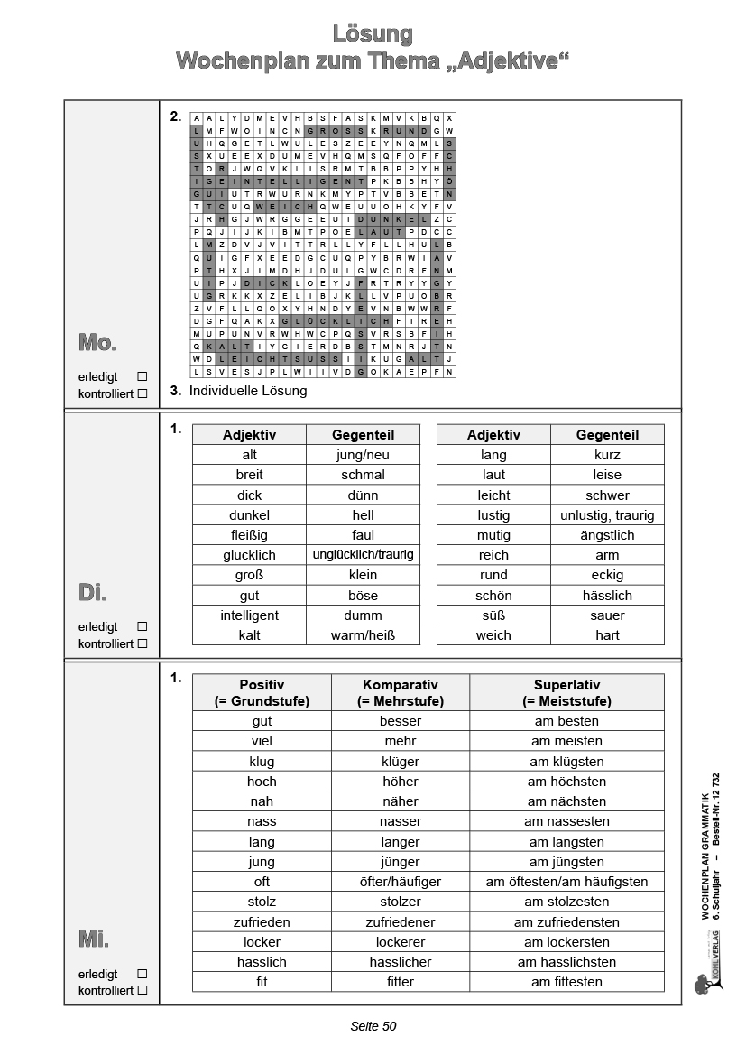 Wochenplan Grammatik / Klasse 6